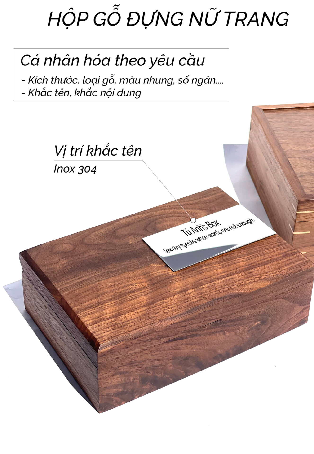 hộp đựng trang sức bằng gỗ óc chó cao cấp