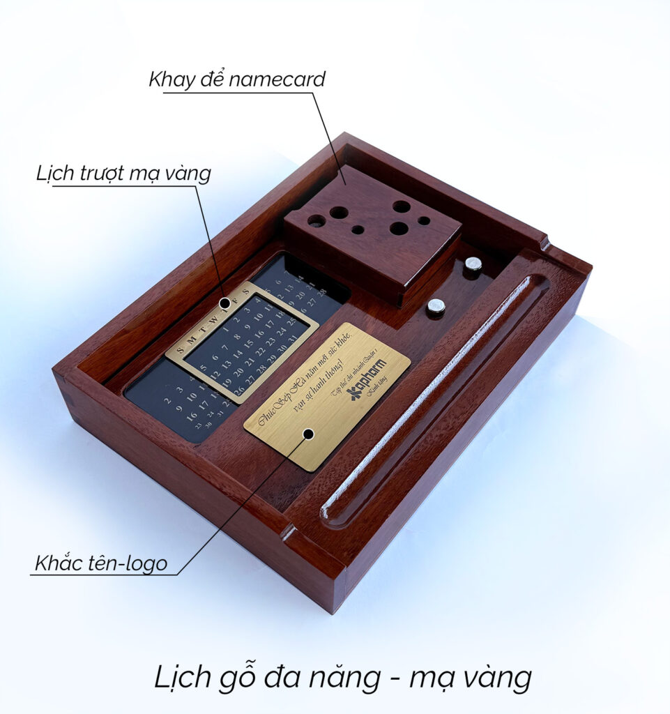lịch tết 2026 đẹp bằng gỗ đa năng- tích hợp khay để bút, name card, đựng văn phòng phẩm